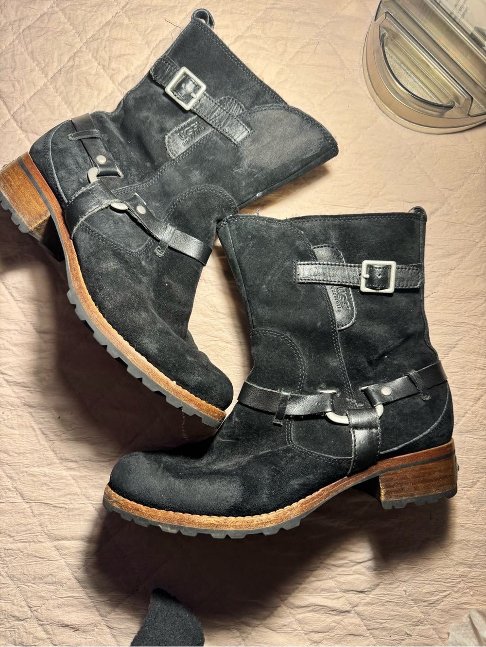 UGG Black Suede zip-Up Harness Boots